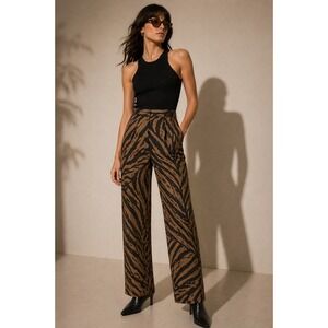 Oscar de la Renta Animal Print Pants Tiger Zebra Stripe Wool Cotton Pleat 27x34